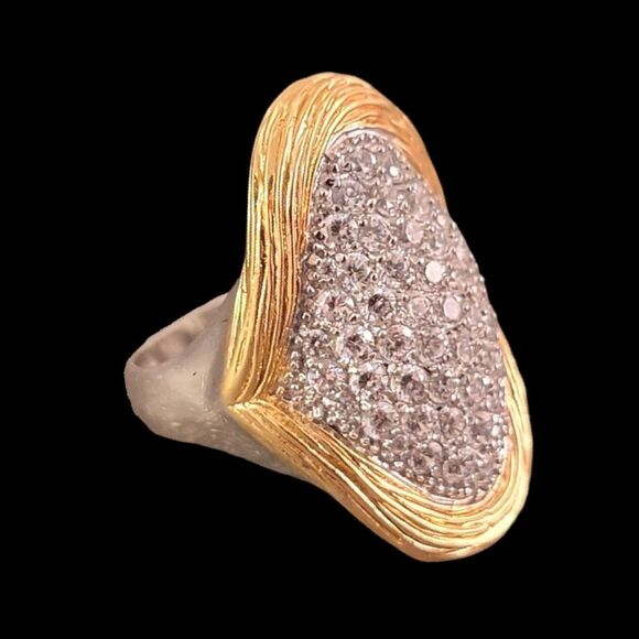 Sterling Two Tone CZ Invisible Set Statement Ring - Picture 1 of 9